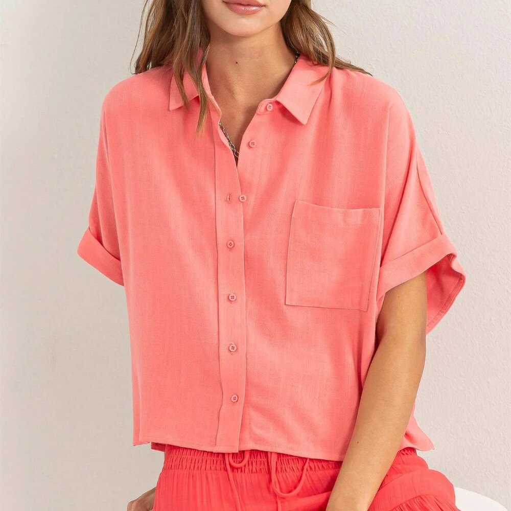 NEW Hyfve Keep It Casual Linen Blend Shirt In Pink